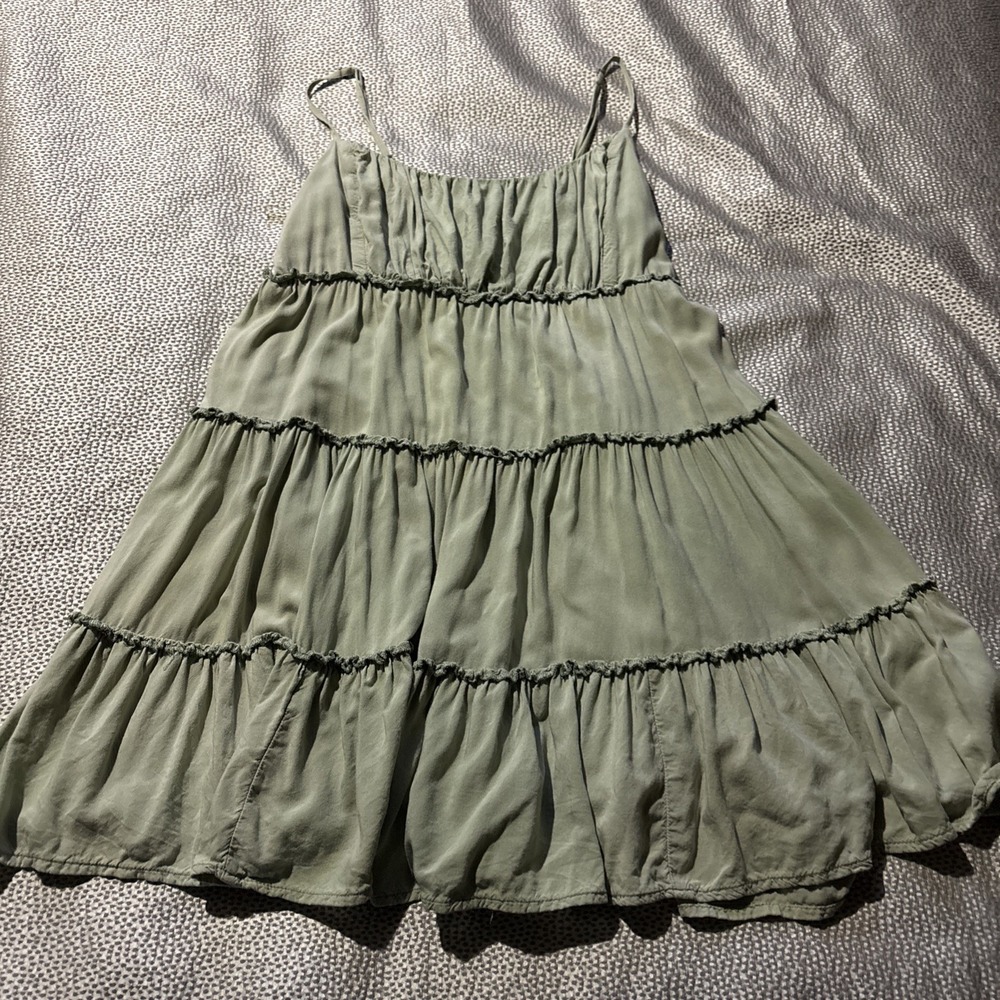 Aeropostale Women's Solid Square-Neck Tiered Babydoll Strappy Mini Dress Large